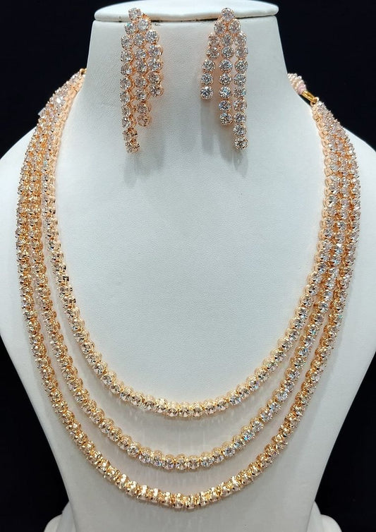 Zircon Necklace By Chokerset Colour Clear, Plating Rose Gold CSNA4435