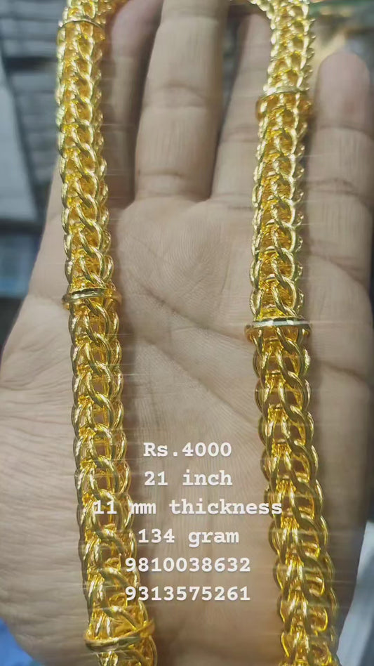 Solid Cylindrical Chain SIZE 21 ( 53.34 CM ) 134 Gram 11 MM Thickness 200 Mg Gold Forming Jewellery (49411217)