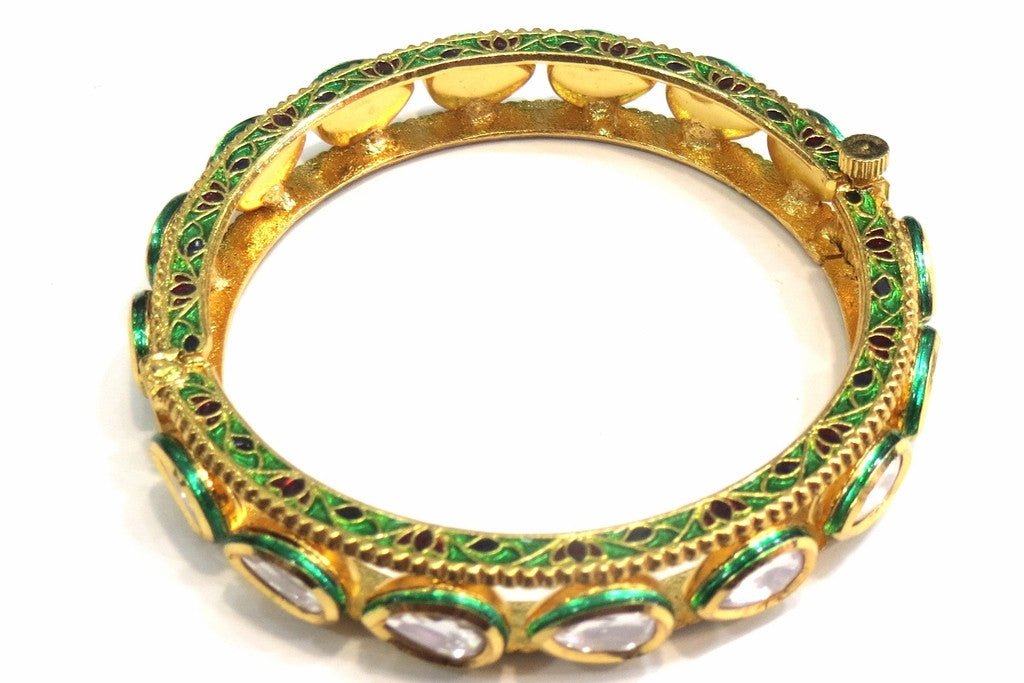 Jewelshingar Jewellery Enamel Polki Kundan Screw Open Bangles For Women ( 10838-acb-p ) - JEWELSHINGAR