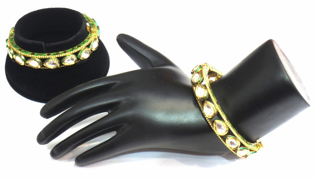 Jewelshingar Jewellery Enamel Polki Kundan Screw Open Bangles For Women ( 10838-acb-p ) - JEWELSHINGAR