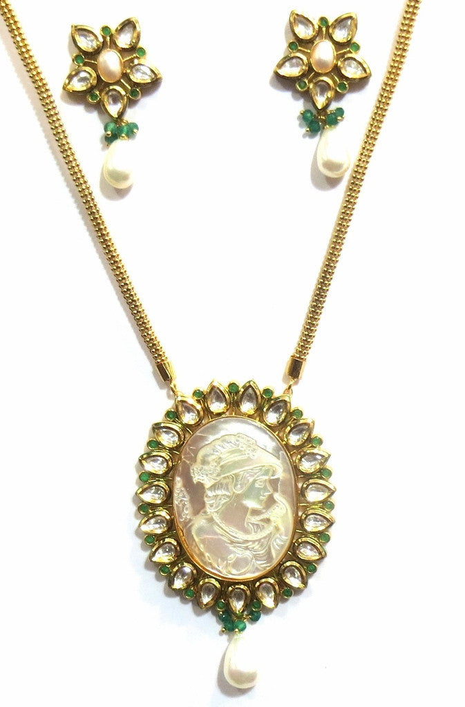 Jewelshingar Enamel Polki Kundan Gold Plated Pendant Set Jewellery For Women ( 10962-acs-ps-green-figure ) - JEWELSHINGAR