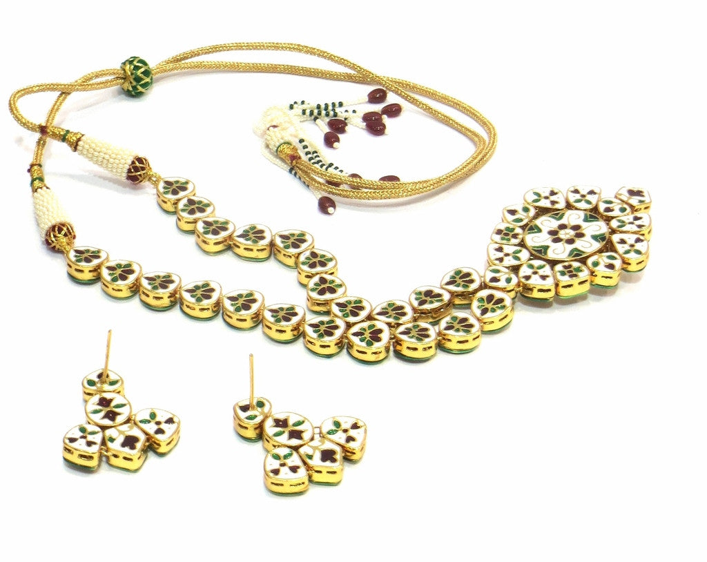 Jewelshingar Enamel Polki Kundan Gold Plated Pendant Set Jewellery For Women ( 10998-acs-ps-ruby ) - JEWELSHINGAR