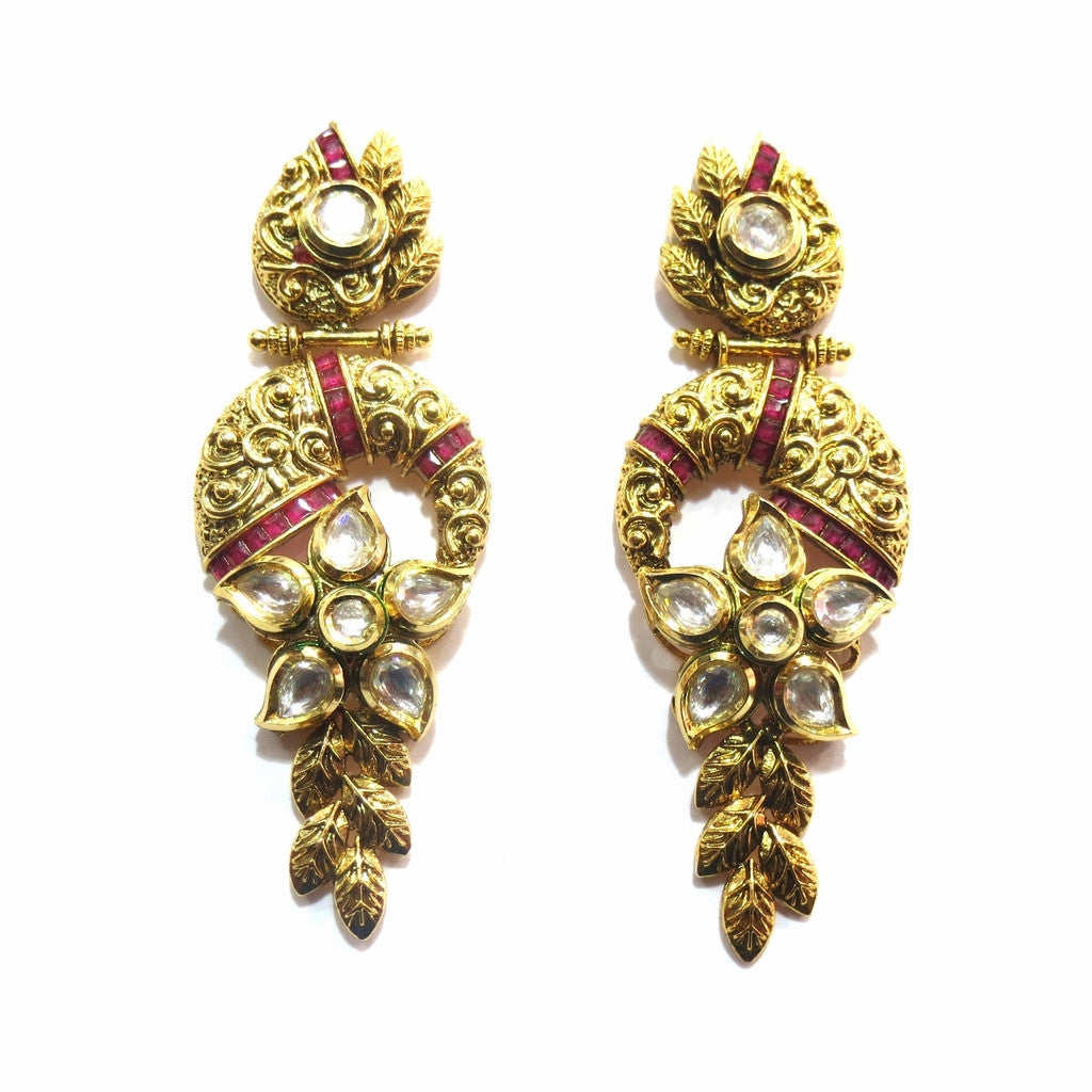 Jewelshingar Jewellery Polki Kundan Zircon Earrings For Women ( 12774-ace-ruby ) - JEWELSHINGAR