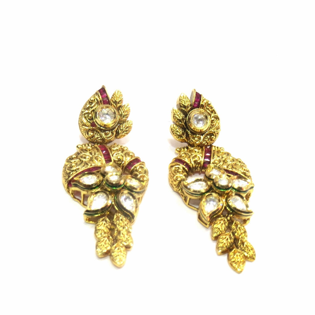 Jewelshingar Jewellery Polki Kundan Zircon Earrings For Women ( 12774-ace-ruby ) - JEWELSHINGAR