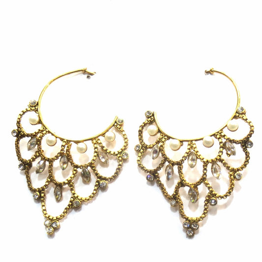 Jewelshingar Jewellery Antique Gold Plated Polki Kundan Earrings Danglers For Women ( 16088-pe-bali ) - JEWELSHINGAR