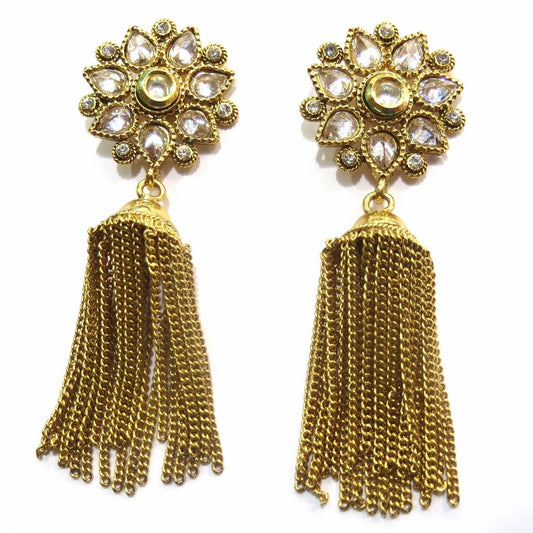 Jewelshingar Jewellery Antique Gold Plated Polki Kundan Earrings Danglers For Women ( 16814-pe ) - JEWELSHINGAR