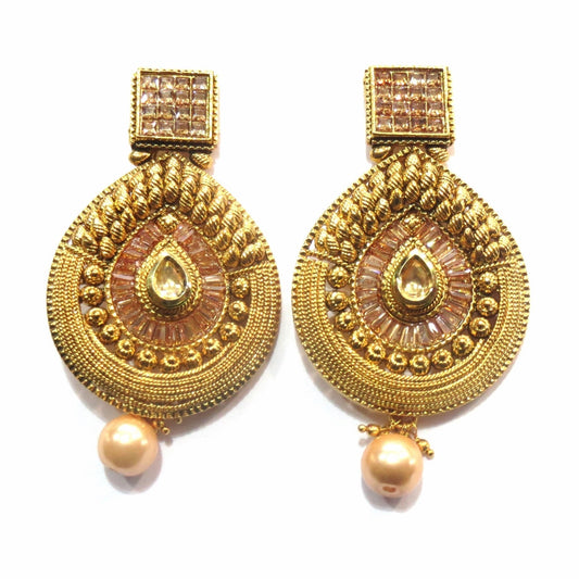 Jewelshingar Jewellery Antique Gold Plated Polki Kundan Earrings Danglers For Women ( 16861-pe ) - JEWELSHINGAR