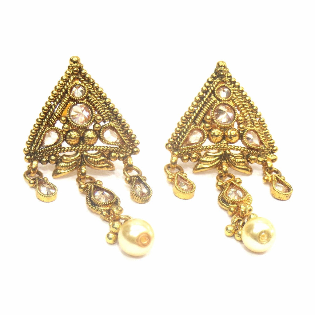 Jewelshingar Jewellery Antique Gold Plated Polki Kundan Earrings Danglers For Women ( 16930-pe ) - JEWELSHINGAR