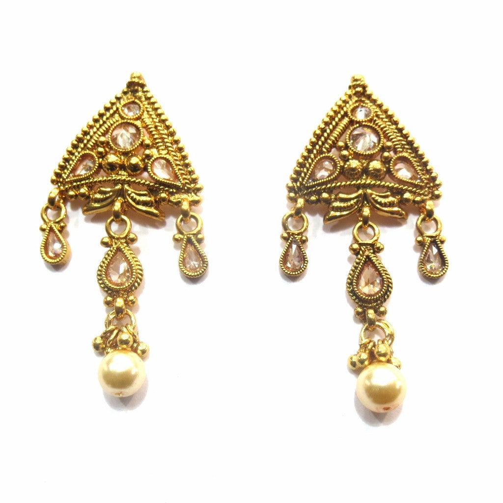 Jewelshingar Jewellery Antique Gold Plated Polki Kundan Earrings Danglers For Women ( 16930-pe ) - JEWELSHINGAR