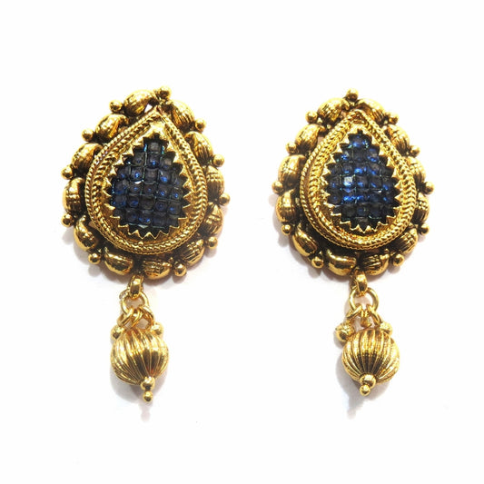 Jewelshingar Jewellery Antique Gold Plated Polki Kundan Earrings Danglers For Women ( 17062-pe-blue ) - JEWELSHINGAR