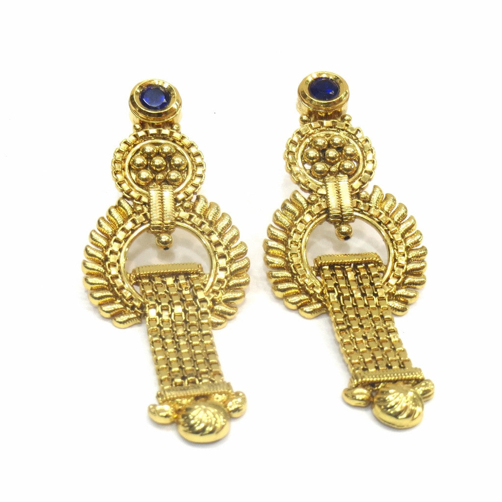 Jewelshingar Jewellery Antique Gold Plated Polki Kundan Earrings Danglers For Women ( 17070-pe-blue ) - JEWELSHINGAR