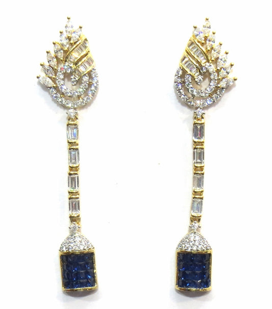 Jewelshingar Jewellery Silver / Gold Plated American Diamond Earrings Danglers For Women ( 17821-ead-blue ) - JEWELSHINGAR