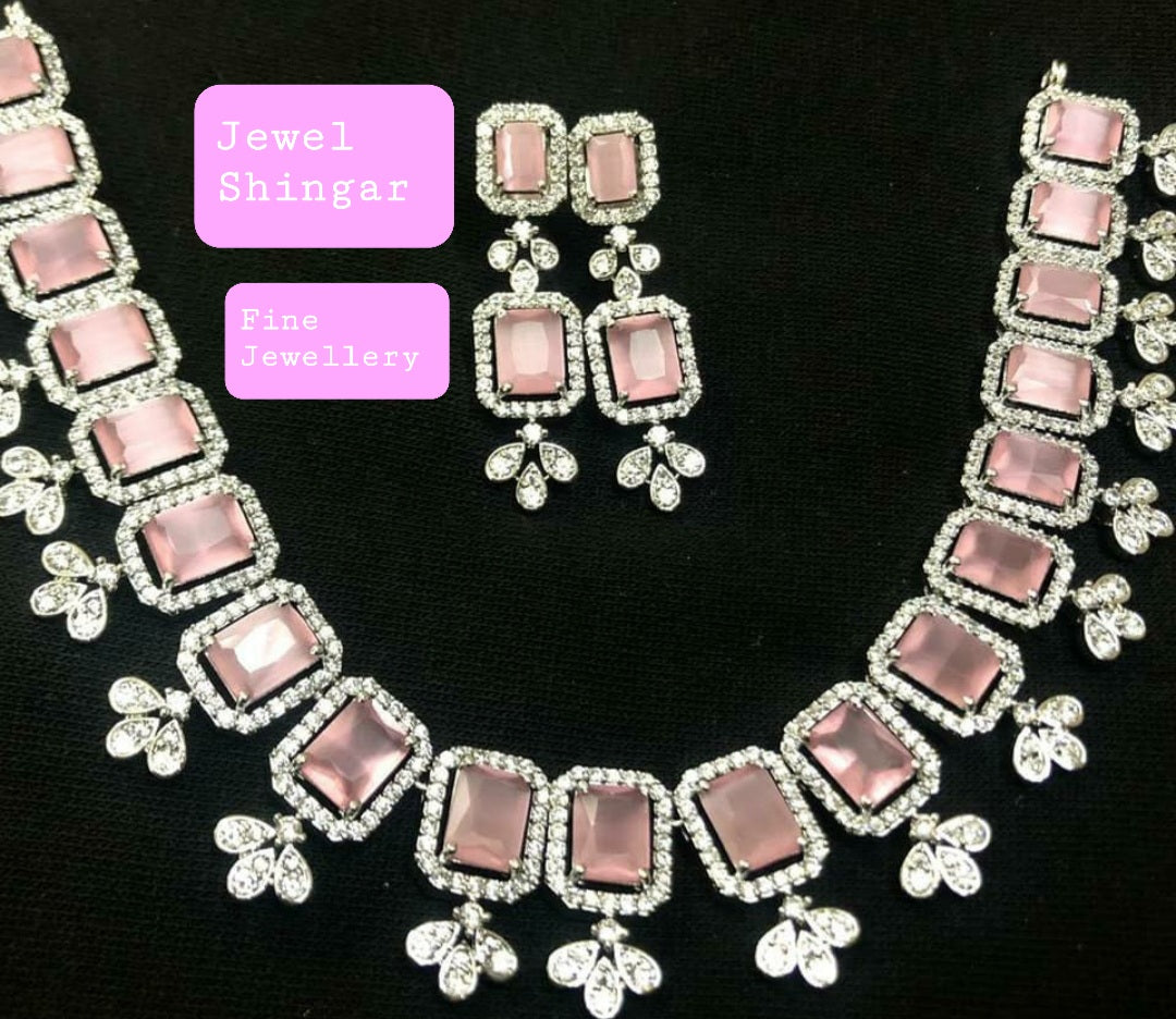 Jewelshingar Fine American Diamond necklace with earrings