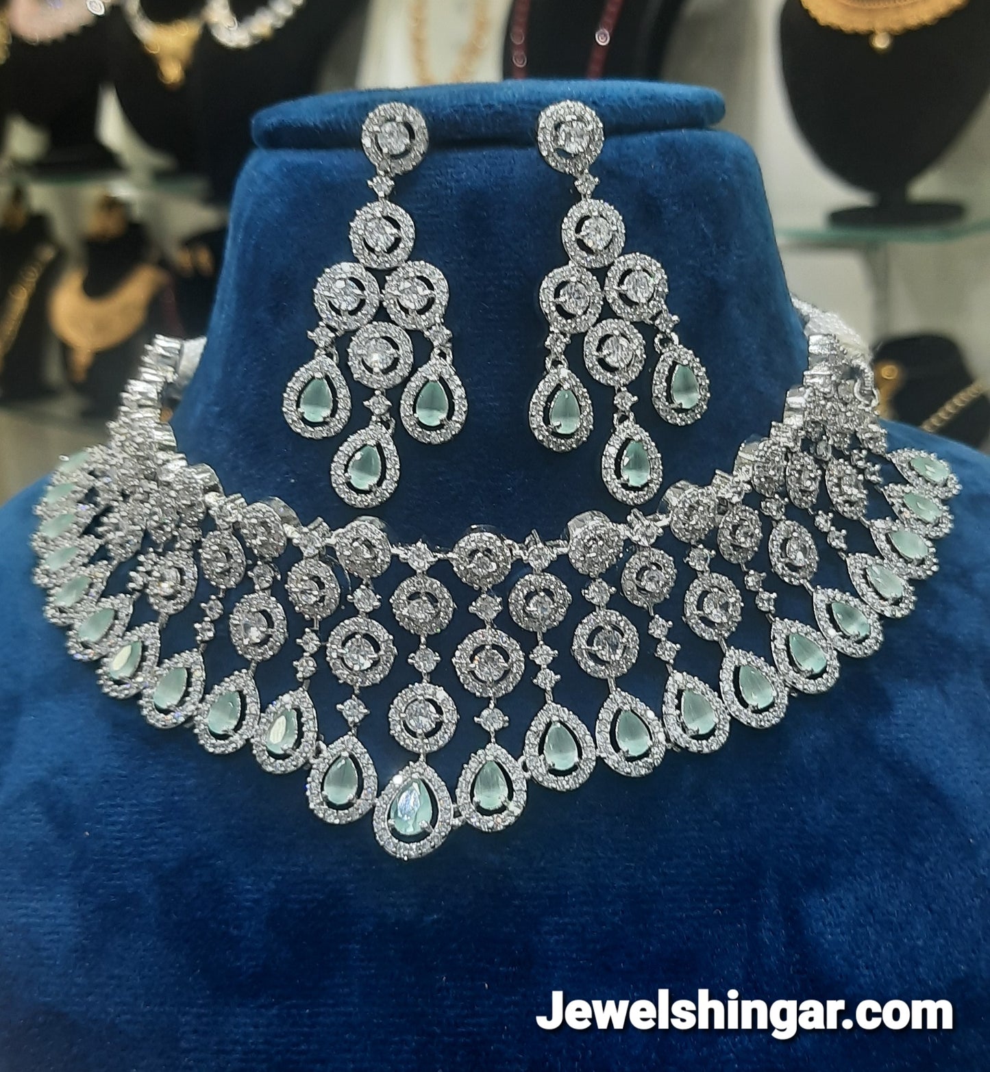 JEWELSHINGAR FINE PINK ZIRCON SILVER PLATED DIAMOND LOOKING NECKLACE SET IN CHOKER STYLE WITH EARRINGS FOR GIRLS (233122JS)