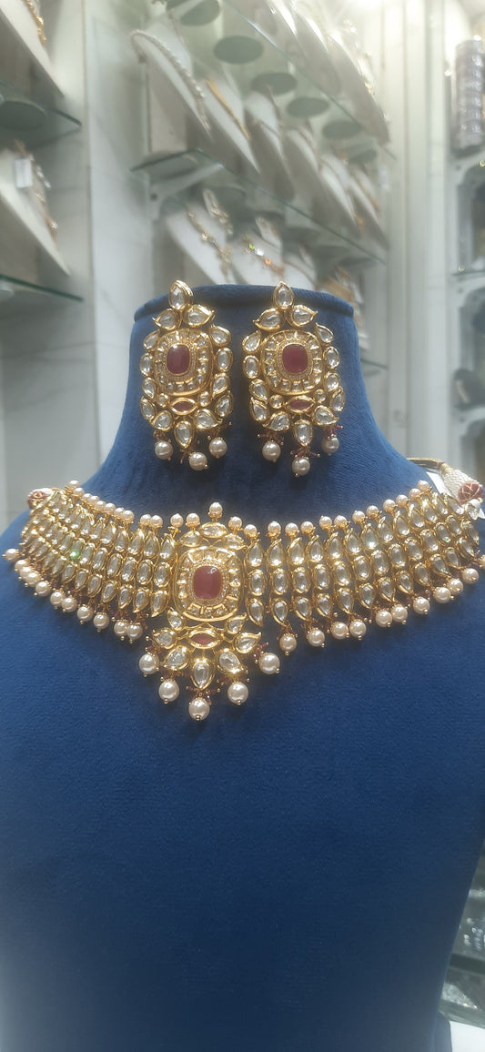 JEWELSHINGAR FINE KUNDAN POLKI NECKLACSE CHOKER SET FOR GIRLS (180952JS)