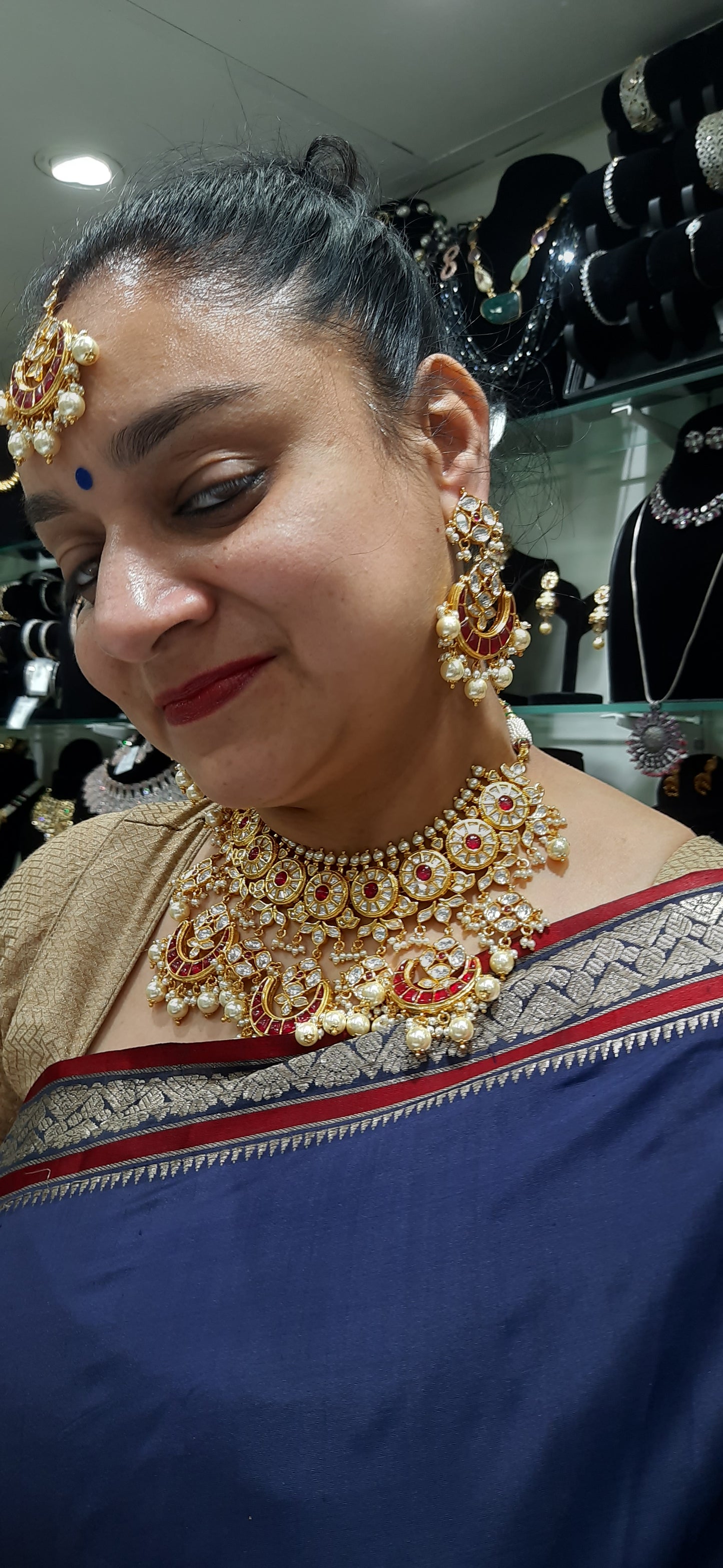 Jewelshingar fine necklace choker Ruby polki kundan with earrings and maangtikka (182018JS)