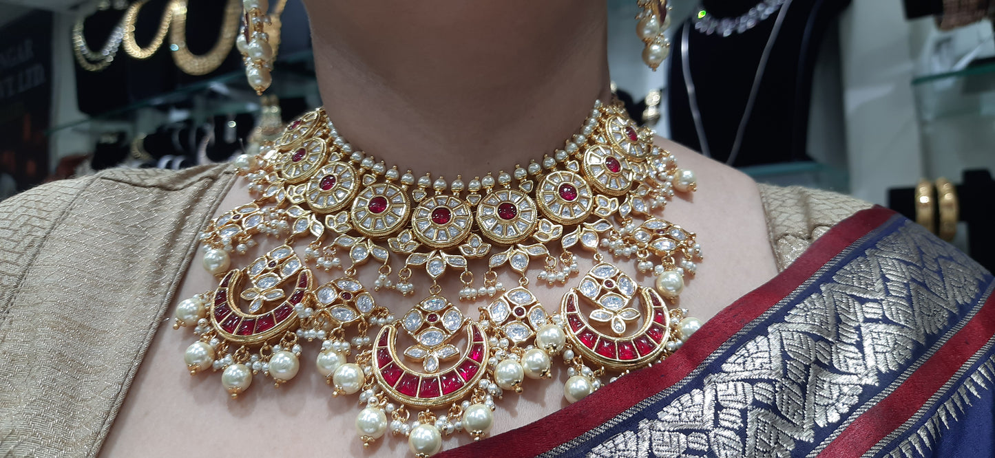 Jewelshingar fine necklace choker Ruby polki kundan with earrings and maangtikka (182018JS)