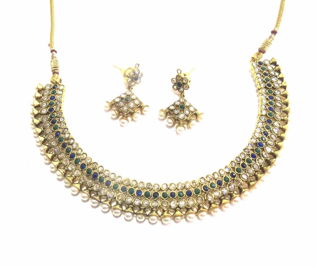 Jewelshingar Jewellery Antique Antique Plated Colour Blue Green Necklace set For Women ( 41066-as-blue-green )