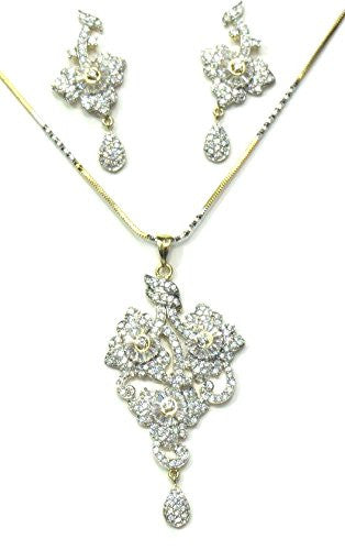 Jewelshingar Women's American Diamond Pendant Set Silver Jewellery ( 2348-psad ) - JEWELSHINGAR