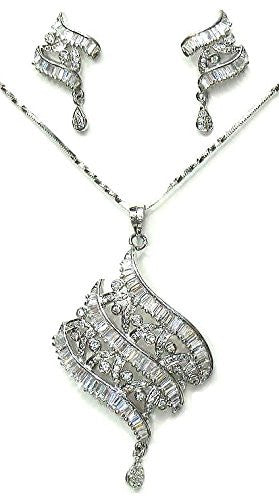 Jewelshingar Women's American Diamond Pendant Set Silver Jewellery ( 2319-psad ) - JEWELSHINGAR