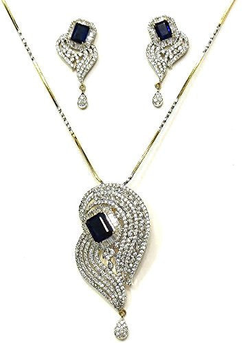 Jewelshingar Women's Cubic Zirconia Silver And Gold Plated Blue Pendant Set Jewellery ( 2282-psad-blue ) - JEWELSHINGAR