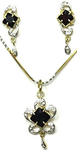 Jewelshingar Women's Cubic Zirconia Silver And Gold Plated Black Pendant Set Jewellery ( 2294-psad-black ) - JEWELSHINGAR