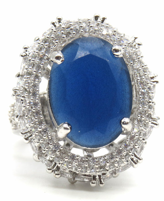 Jewelshingar Jewellery Fine American Diamond Blue Ring ( 45685-ring )