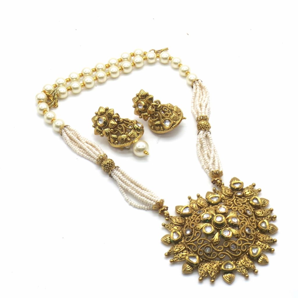 Jewelshingar Jewellery Antique Antique Plated Colour Gold Pendant Set For Women ( 46332-ps )