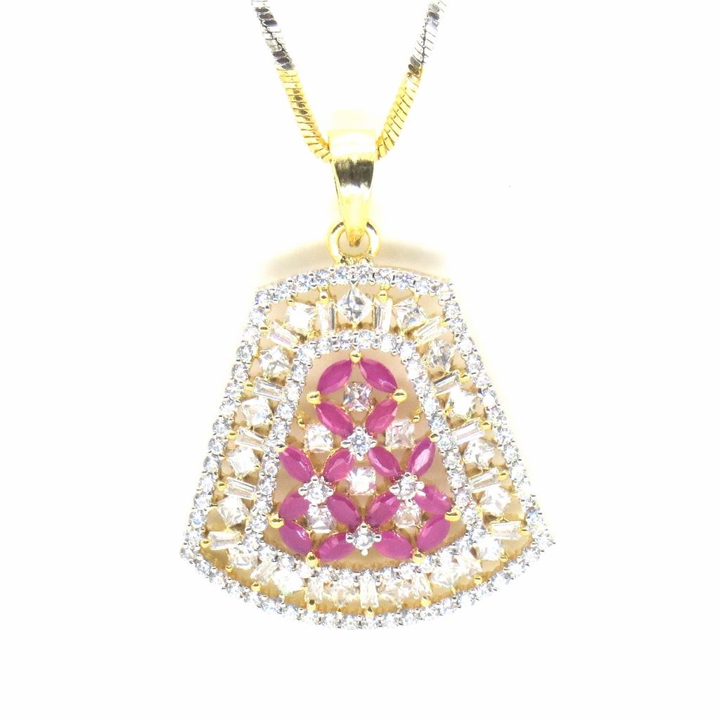 Jewelshingar Jewellery Silver Gold Plated Colour Ruby Pendant Set For Women ( 46996-psad )