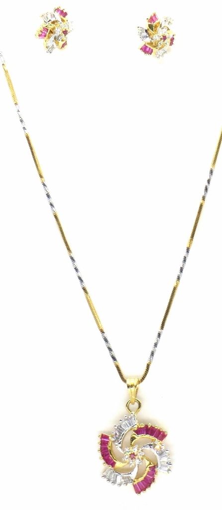 Jewelshingar Jewellery Silver Gold Plated Colour Ruby Pendant Set For Women ( 47000-psad )