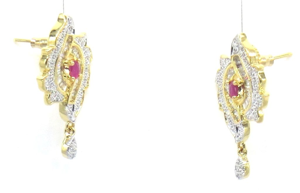 Jewelshingar Jewellery Silver Gold Plated Colour Ruby Pendant Set For Women ( 47013-psad )