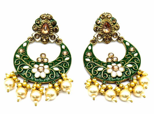 Jewelshingar Jewellery Antique Plating Green Colour Dangle & Drop Earrings For Women ( 47931-pe )