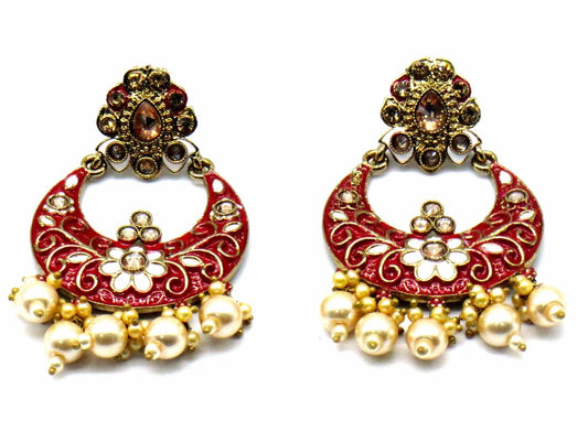 Jewelshingar Jewellery Gold Plating Mehroon Colour Dangle & Drop Earrings For Women ( 48103-pe )