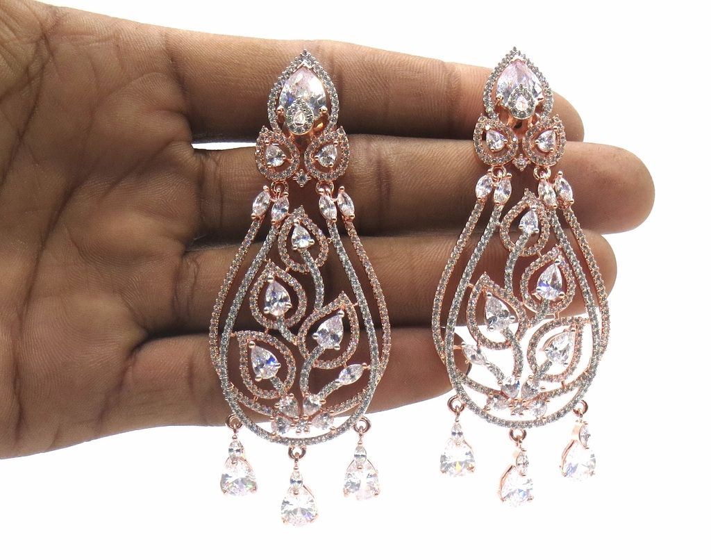 Jewelshingar Jewellery Rose Gold Plating Clear Colour Earrings For Women ( 48373-ead )