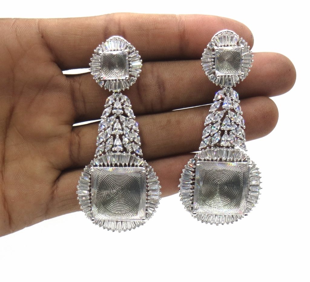 Jewelshingar Jewellery Silver Plating Clear Colour Earrings For Women ( 48424-ead )