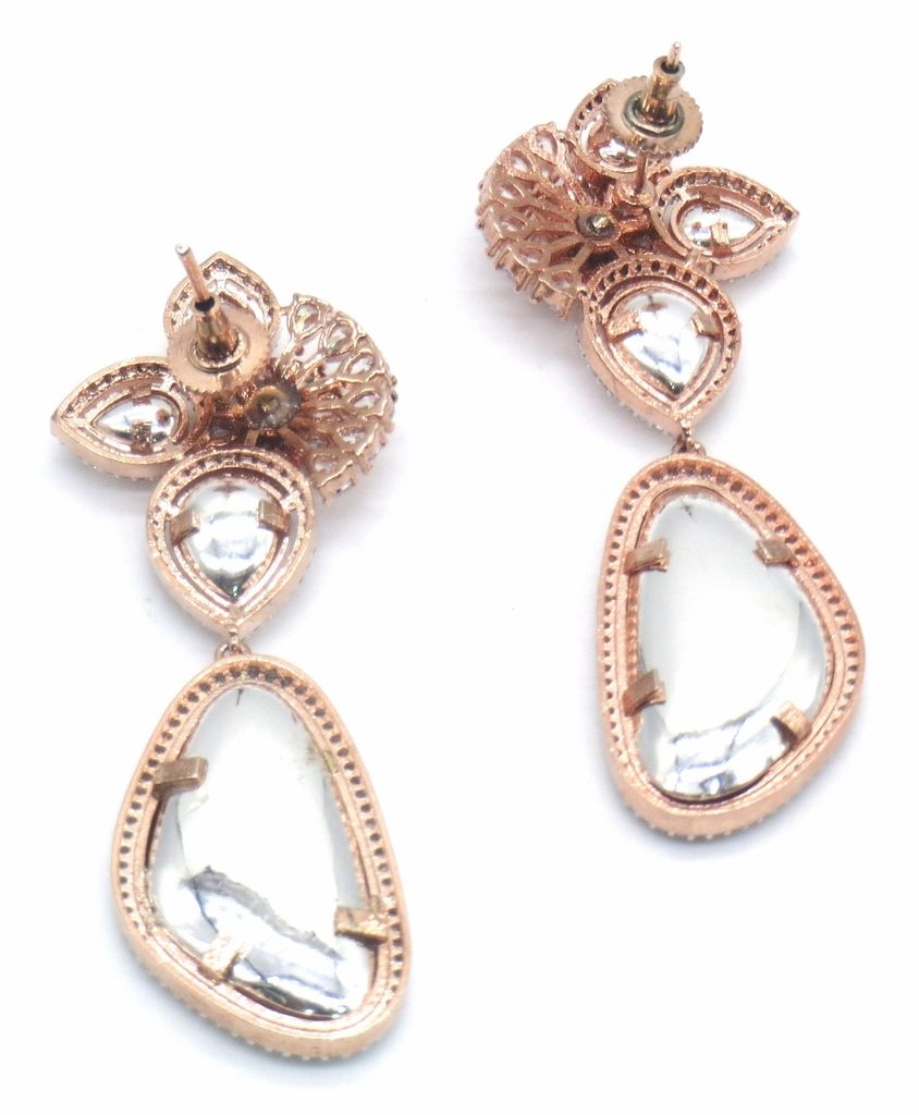 Jewelshingar Jewellery Rose Gold Plating Clear Colour Earrings For Women ( 48495-ead )