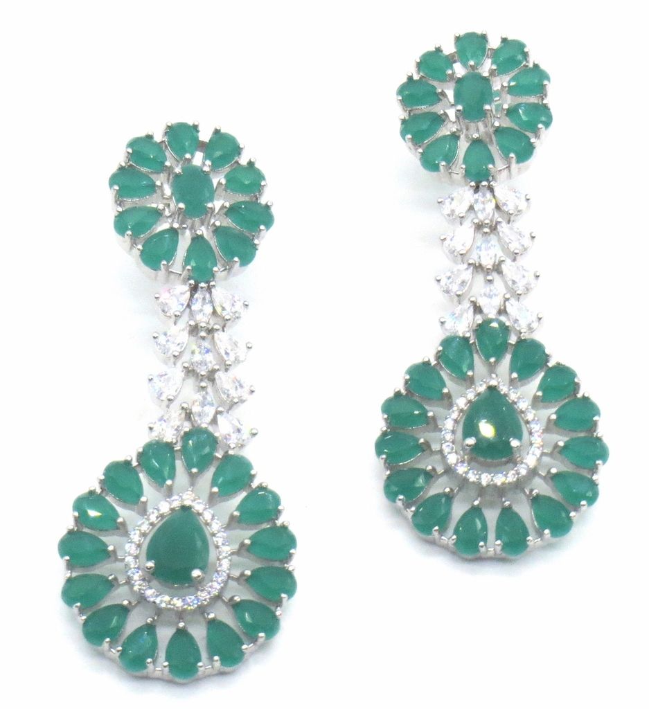 Jewelshingar Jewellery Silver Plating Green Colour Earrings For Women ( 48508-ead )