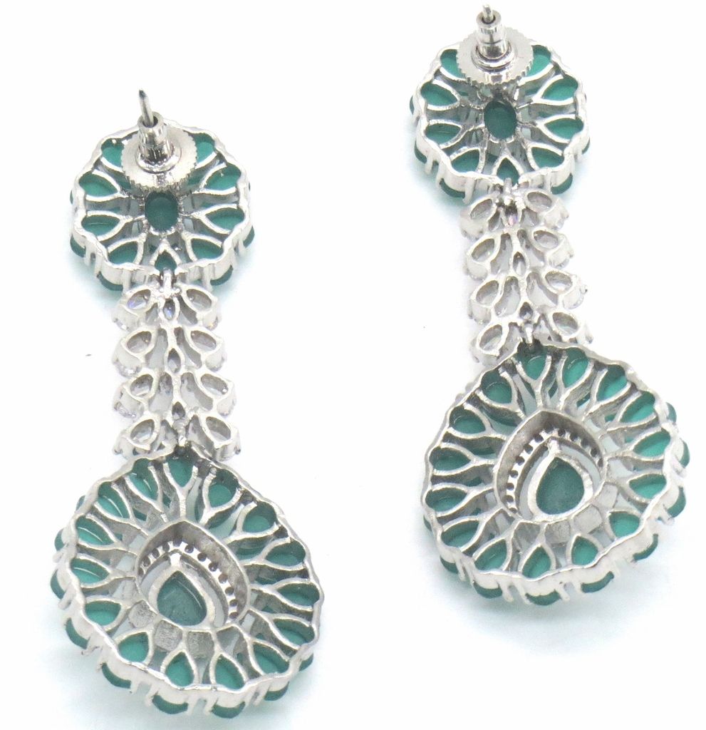 Jewelshingar Jewellery Silver Plating Green Colour Earrings For Women ( 48508-ead )