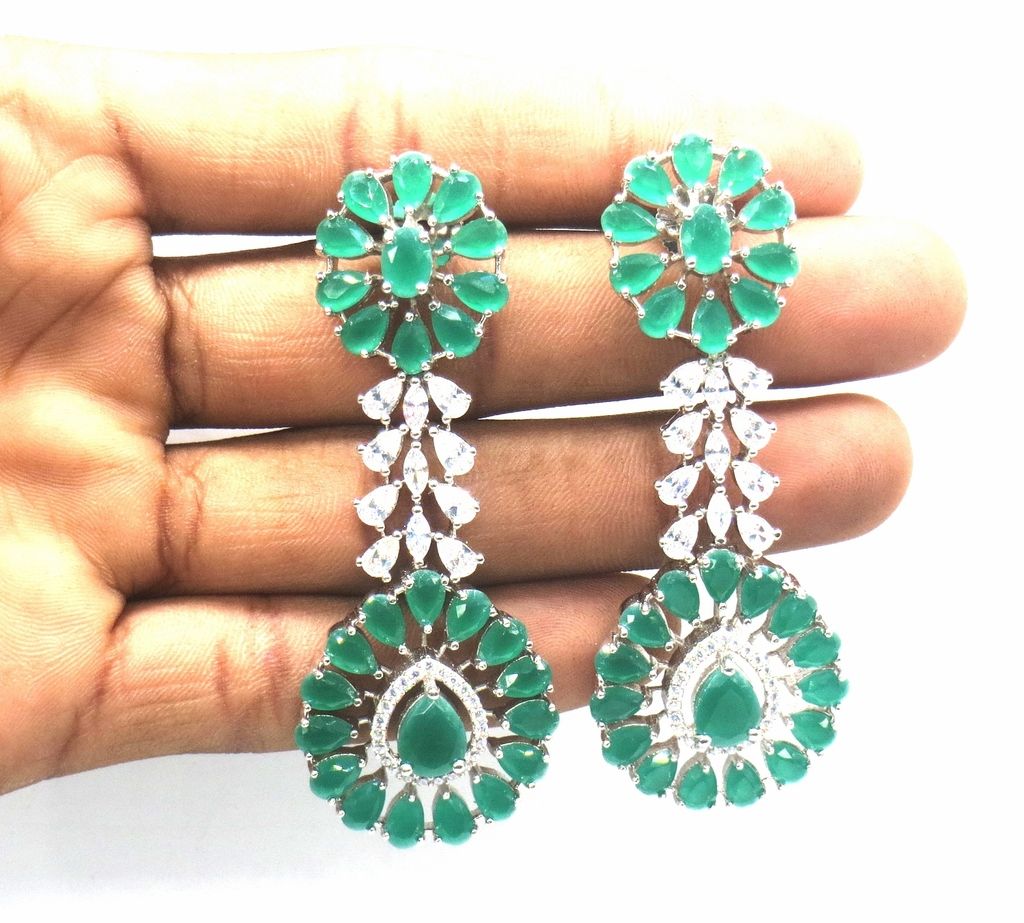 Jewelshingar Jewellery Silver Plating Green Colour Earrings For Women ( 48508-ead )