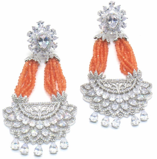 Jewelshingar Jewellery Silver Plating Orange Colour Earrings For Women ( 48526-ead )