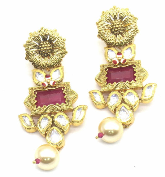 Jewelshingar Jewellery Gold Plating Ruby Colour Earrings For Women ( 48624-ace )