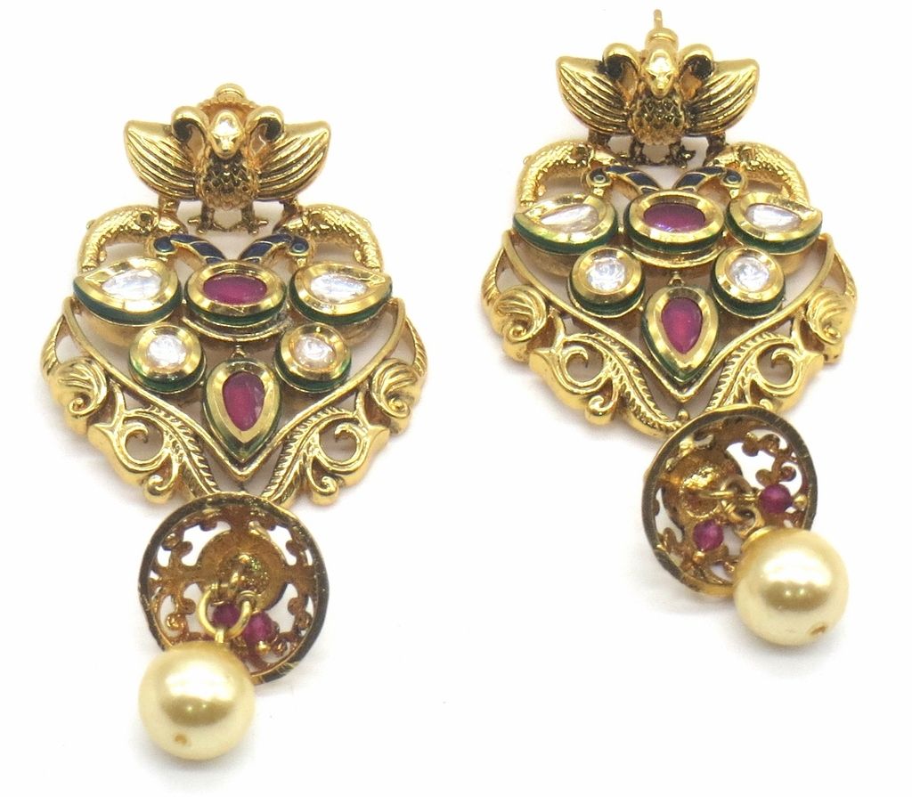 Jewelshingar Jewellery Antique Plating Ruby Colour Earrings For Women ( 48640-acj )