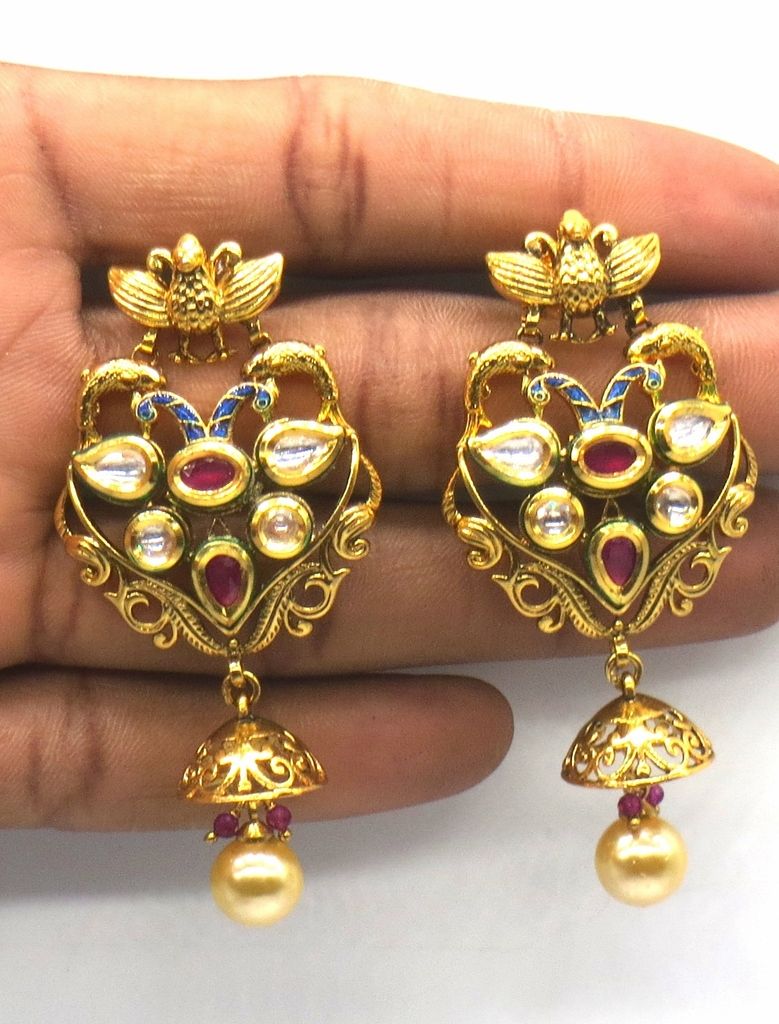 Jewelshingar Jewellery Antique Plating Ruby Colour Earrings For Women ( 48640-acj )