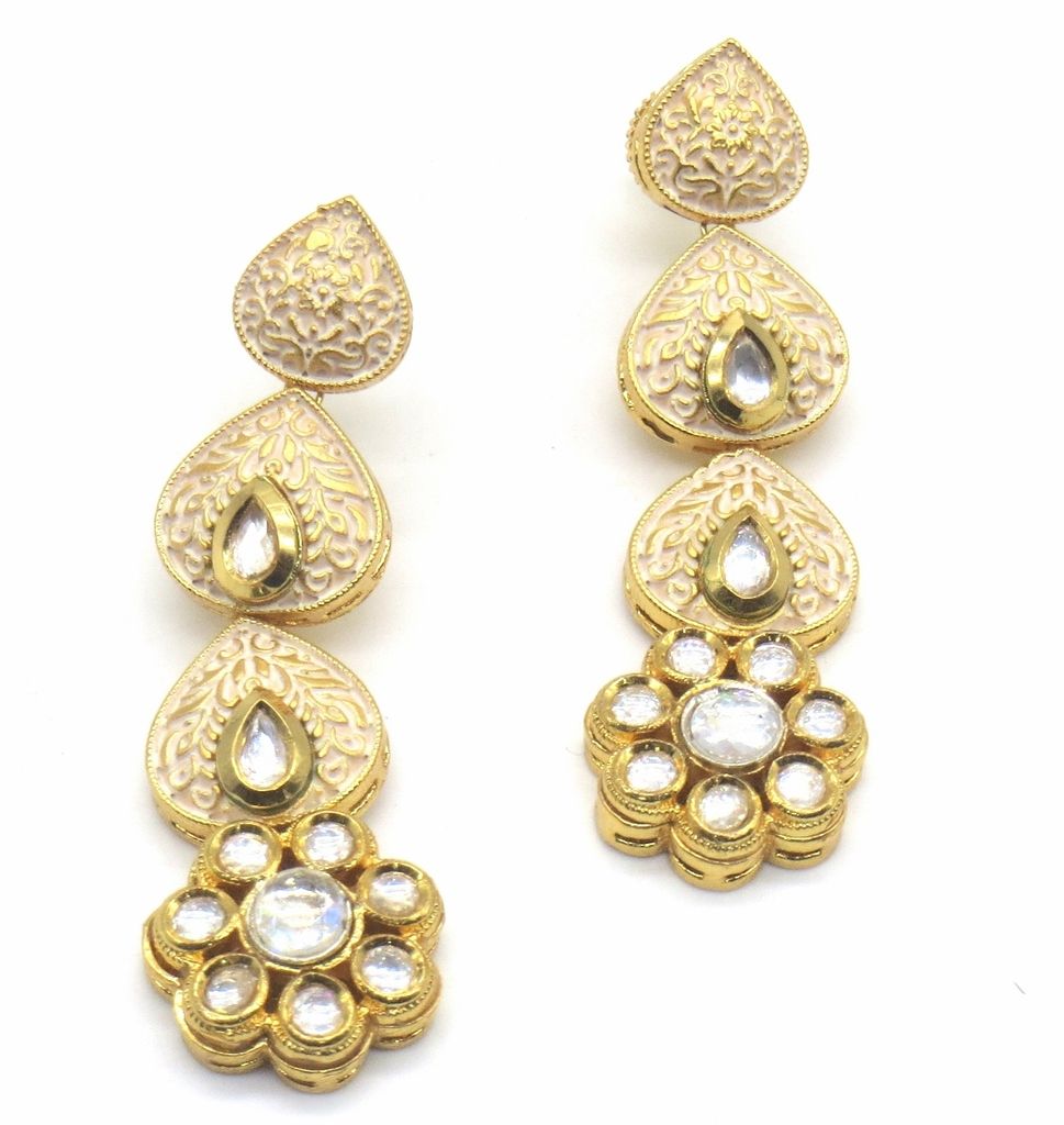 Jewelshingar Jewellery Gold Plating Cream Colour Earrings For Women ( 48876-ace )