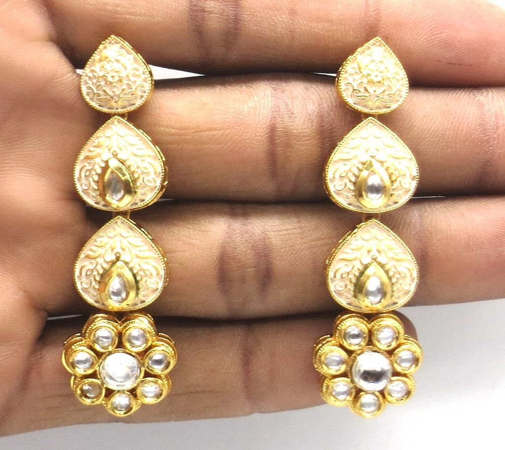 Jewelshingar Jewellery Gold Plating Cream Colour Earrings For Women ( 48876-ace )