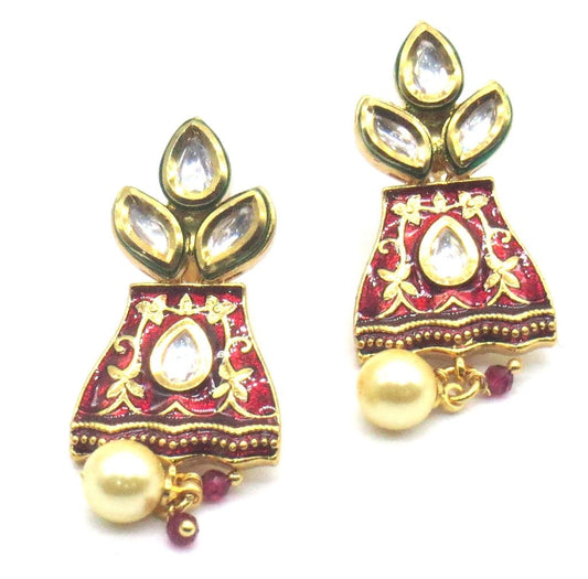 Jewelshingar Jewellery Gold Plating Maroon Colour Earrings For Women ( 48891-ace )