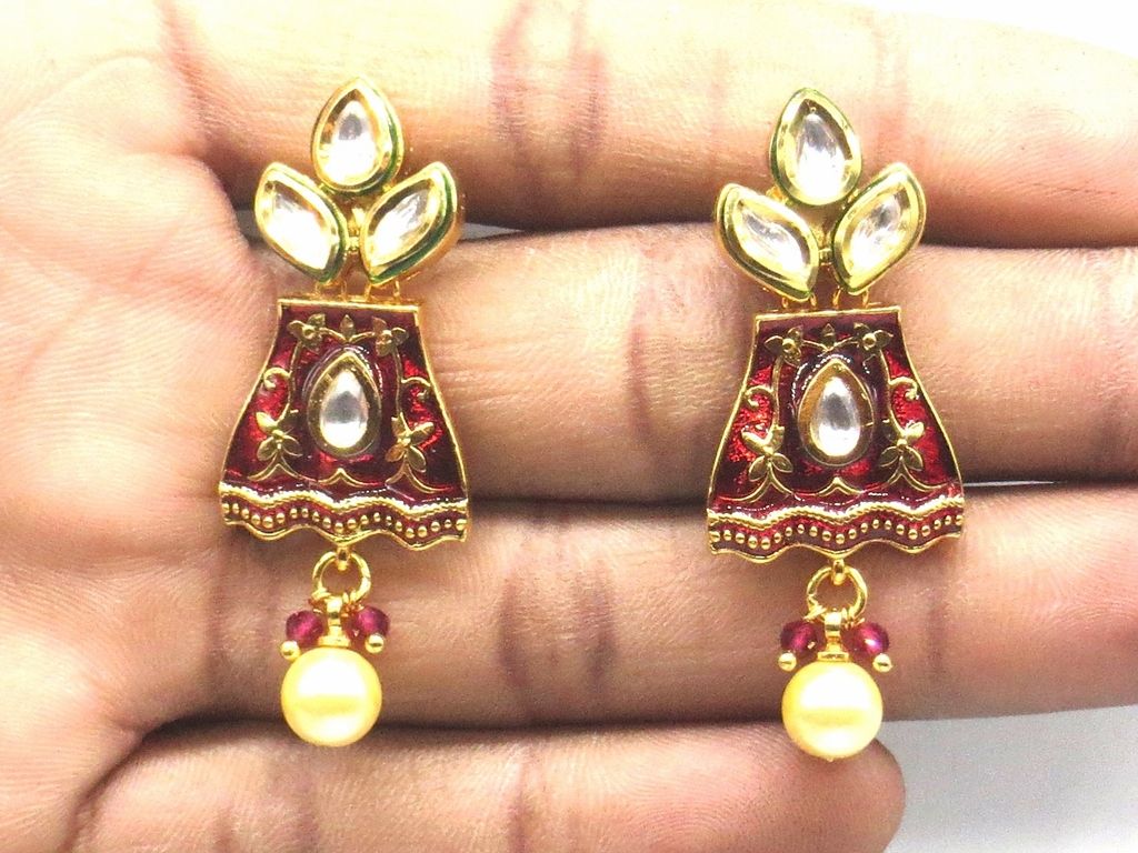 Jewelshingar Jewellery Gold Plating Maroon Colour Earrings For Women ( 48891-ace )