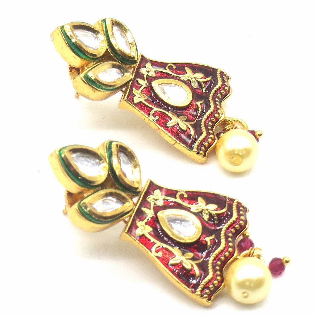 Jewelshingar Jewellery Gold Plating Maroon Colour Earrings For Women ( 48891-ace )