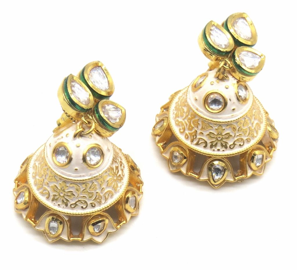 Jewelshingar Jewellery Gold Plating White Colour Earrings For Women ( 48921-acj )