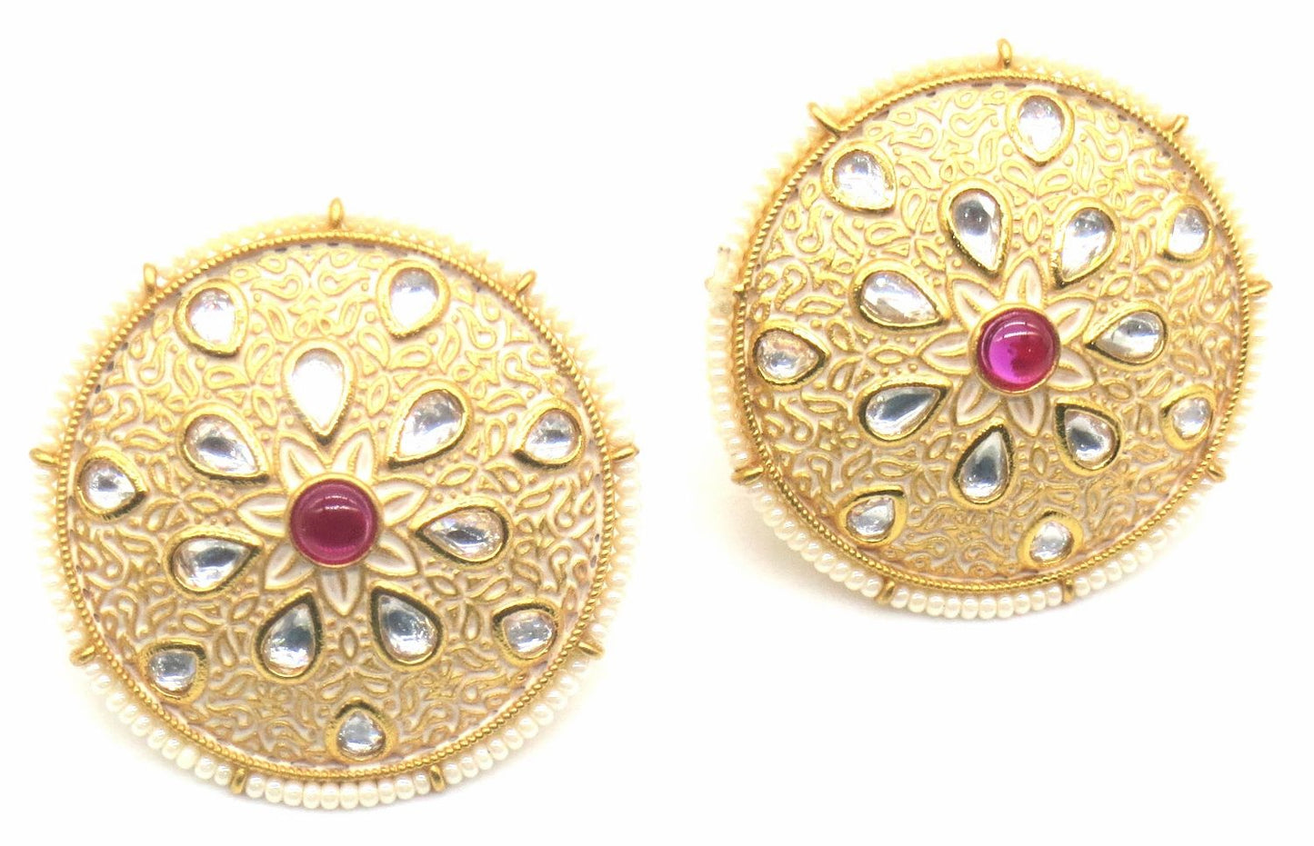 Jewelshingar Jewellery Antique Plating Ruby Colour Stud Earrings For Women ( 49311-dces )